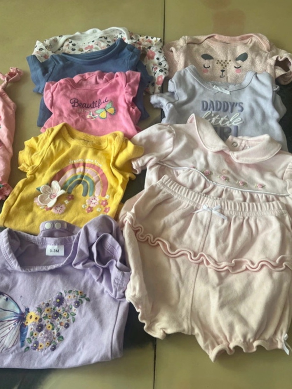Mixed Baby Girl Onesie & Romper Lot - Pastels & Brights 3-6 months